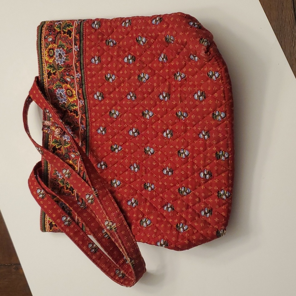 Rare Vera Bradley Tote Bag Provincial Red Floral Carry All Loop Button Bag